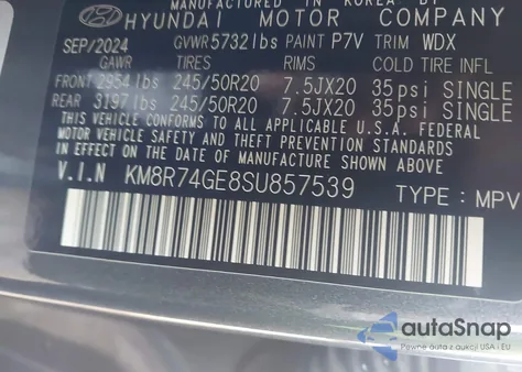 2025 Hyundai Palisade Calligraphy from USA, damaged, VIN KM8R74GE8SU857539